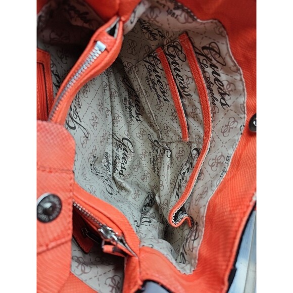 GUESS Y2k Purse, Handbag Adj Strap Tote Coral/Pink Faux Leather - Picture 9 of 16